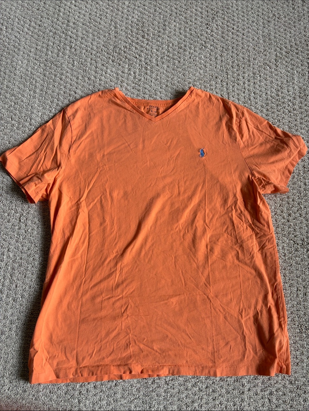 Polo by Ralph Lauren Coral V-Neck Tee with Blue Polo Logo